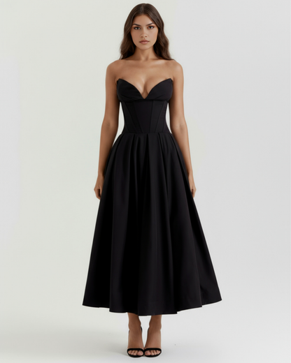 Midi strapless Kleid mit vollem Rock