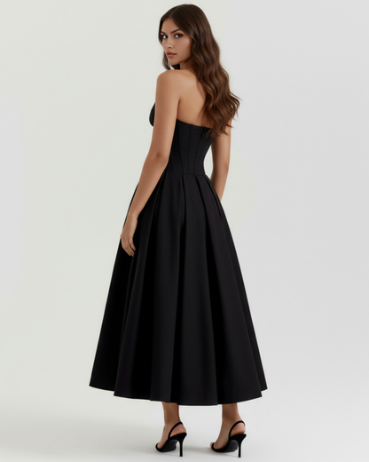 Midi strapless Kleid mit vollem Rock