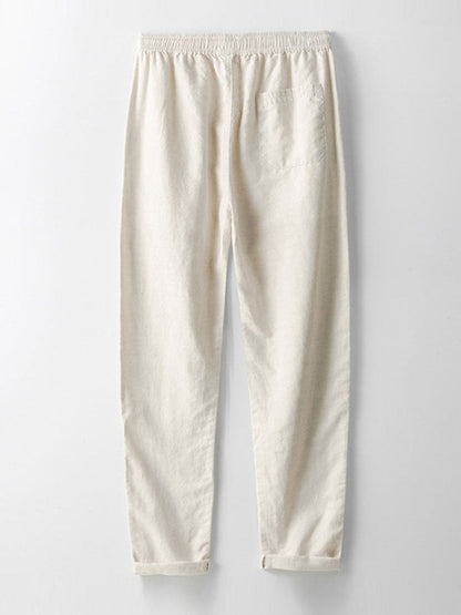 Waffle Stripe Johnny-Kragen Polo & Gerade Bein Leinenhose