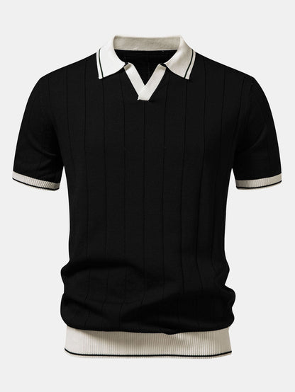 Kontrastbesatz Geripptes Johnny-Kragen Strick-Polo & Slim Fit Tapered Hose