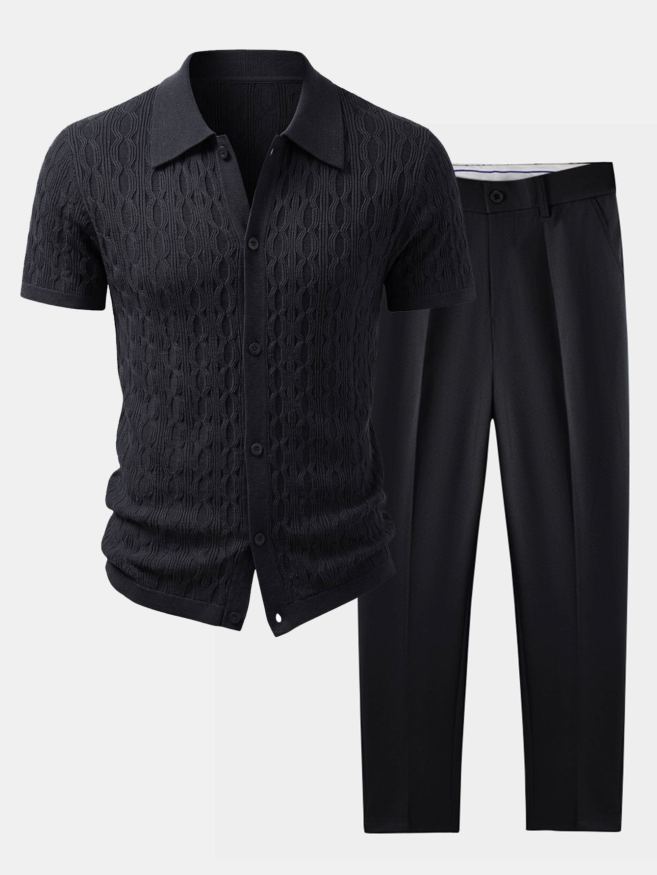 Verdrehtes Jacquard-Strickhemd & Slim Fit Tapered Hose