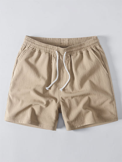 Offene Stricktextur Cuban-Kragen Hemd & knittertexturierte 5" Shorts