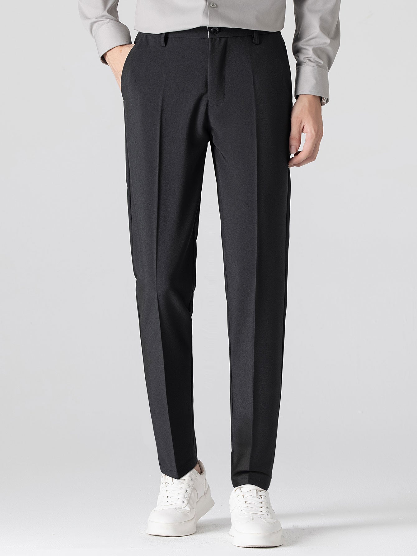 Kontrastbesatz Geripptes Johnny-Kragen Strick-Polo & Slim Fit Tapered Hose