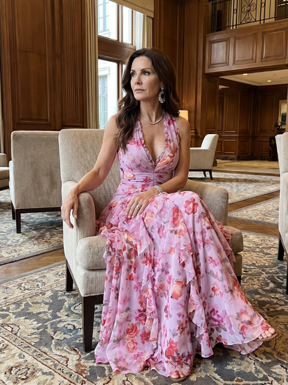 Nori | Halterneck Rüschentop Floral Maxi Kleid