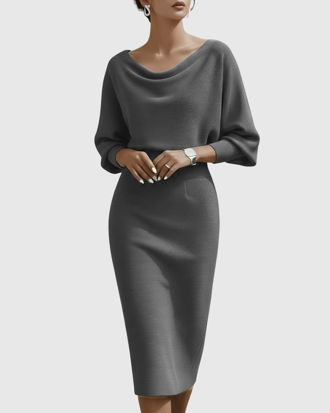 Ismeria | Weiß Drapiertes Midikleid mit Fledermausflügel