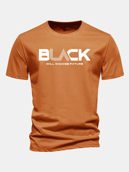 Regulär geschnittenes schwarzes Druck Baumwoll-T-Shirt