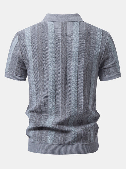 Gestreiftes Texturiertes Strick-Polo & Chino-Shorts mit Elastischem Bund