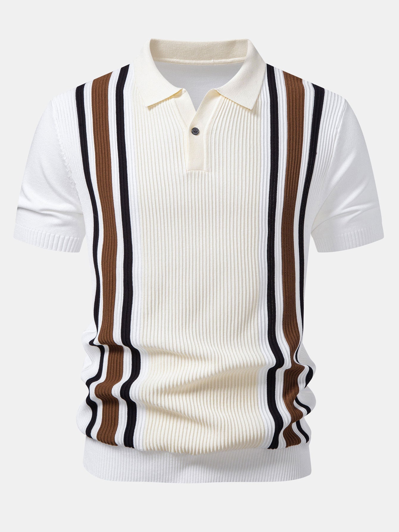 Kontrastgestreiftes Rippstrick-Polo