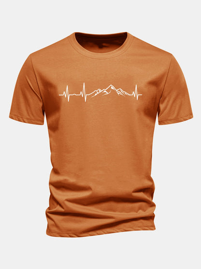 Regulär geschnittenes T-Shirt mit Herzschlag-Mountain-Print aus Baumwolle