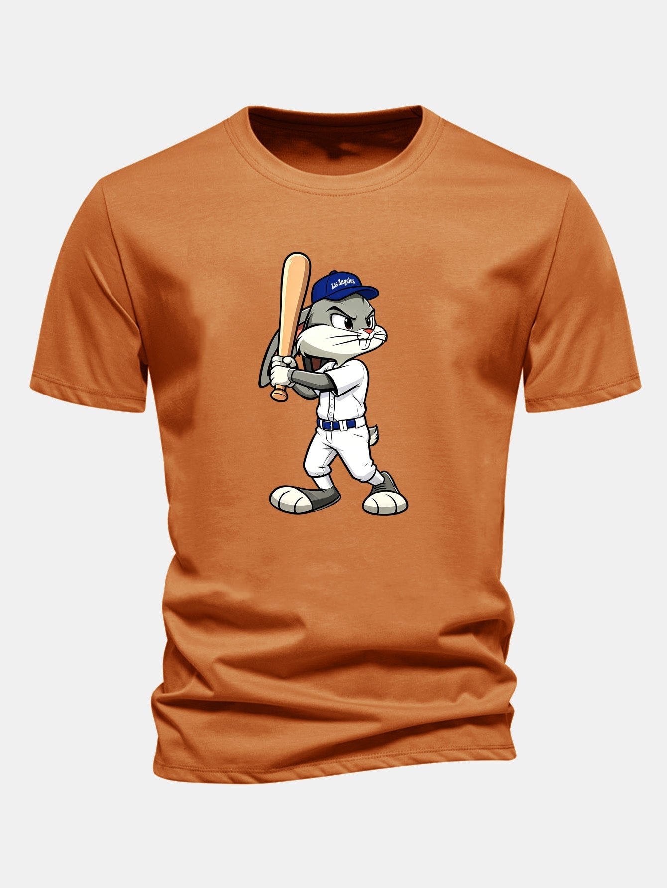 Regulär geschnittenes Baseball T-Shirt mit Kaninchenprint aus Baumwolle