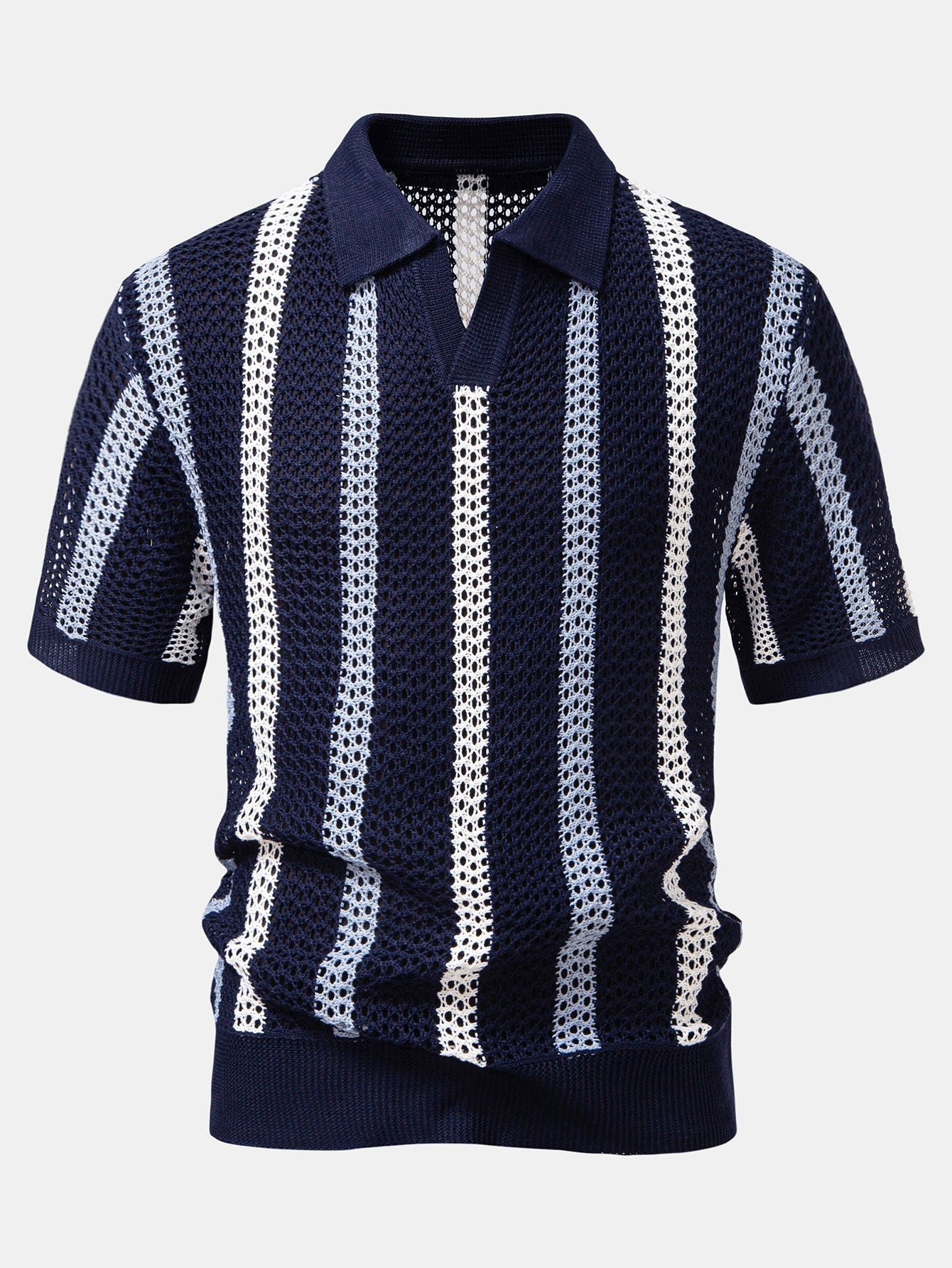 Gestreiftes Häkel V-Ausschnitt Polo