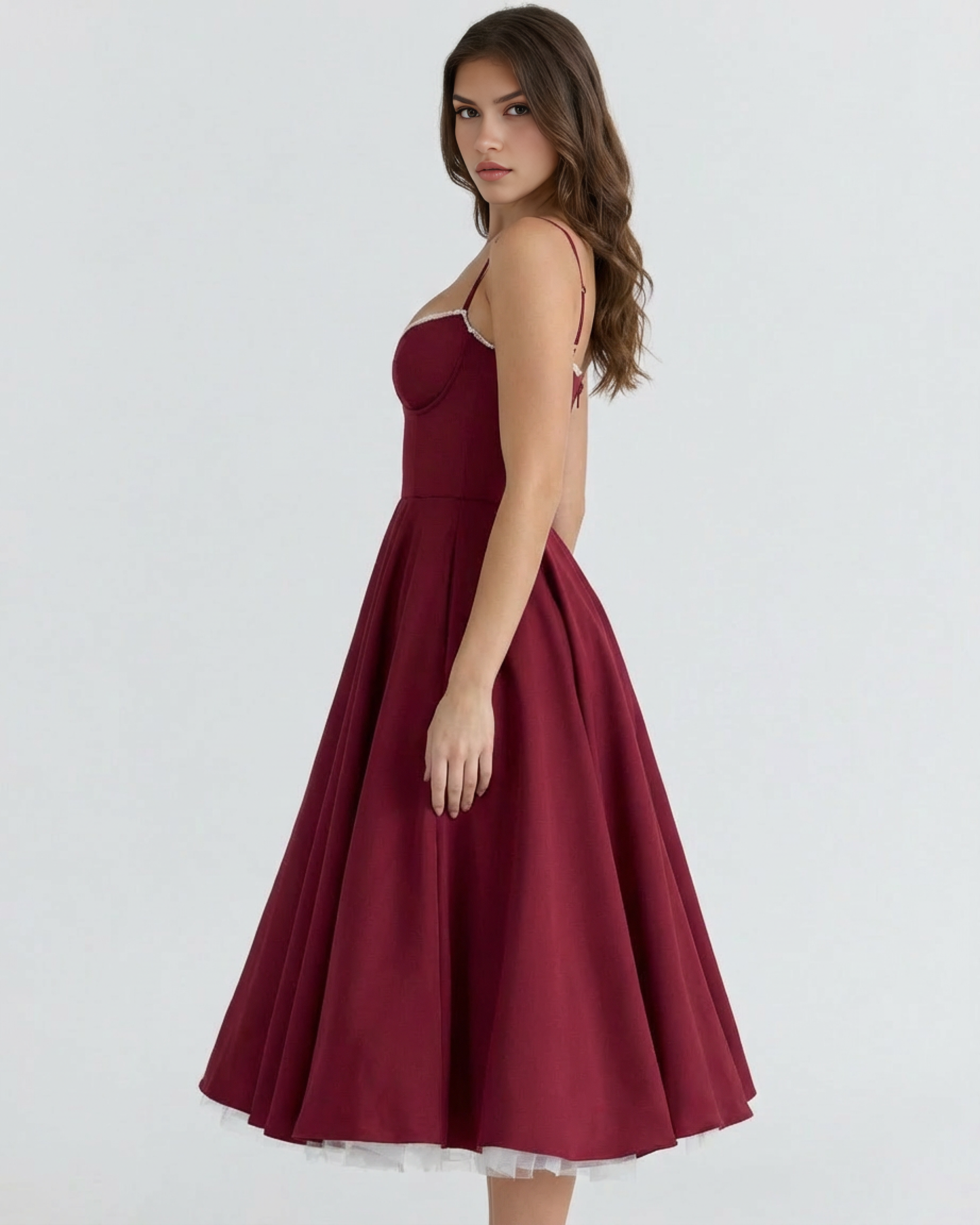 Midi-Kleid mit Korsett und vollem Rock