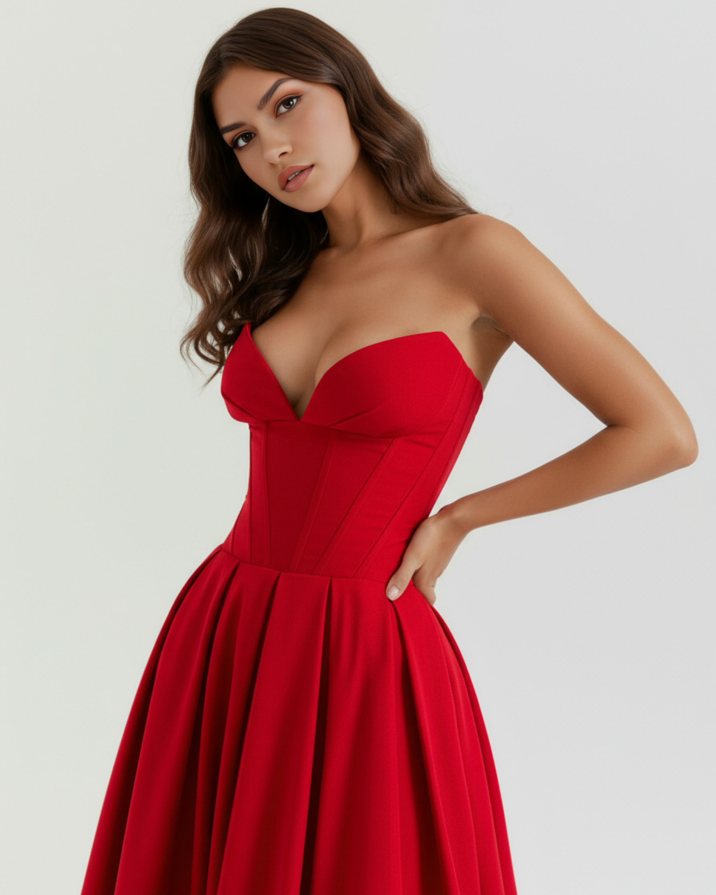 Midi strapless Kleid mit vollem Rock