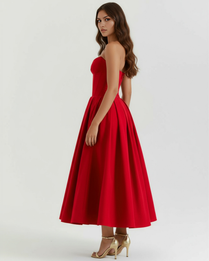 Midi strapless Kleid mit vollem Rock