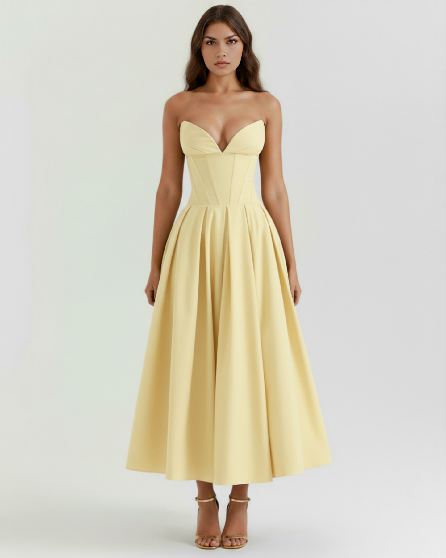 Midi strapless Kleid mit vollem Rock