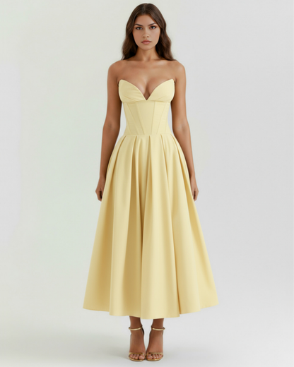 Midi strapless Kleid mit vollem Rock