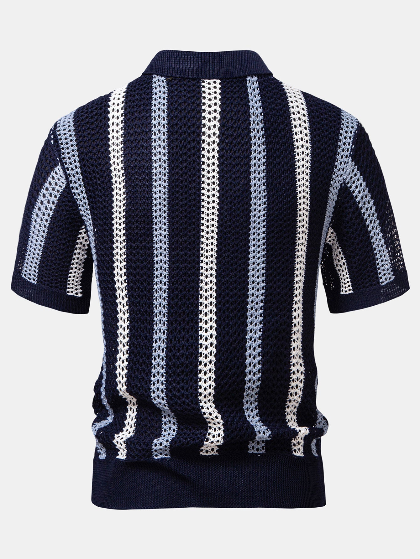 Gestreiftes Häkel V-Ausschnitt Polo