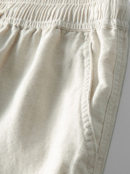 Gestreiftes Strick-Poloshirt mit Johnny-Kragen & gerade geschnittene Leinenhose