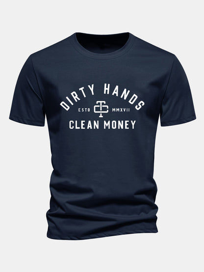 Regulär Passform Dirty Hands Clean Money Druck Baumwoll-T-Shirt