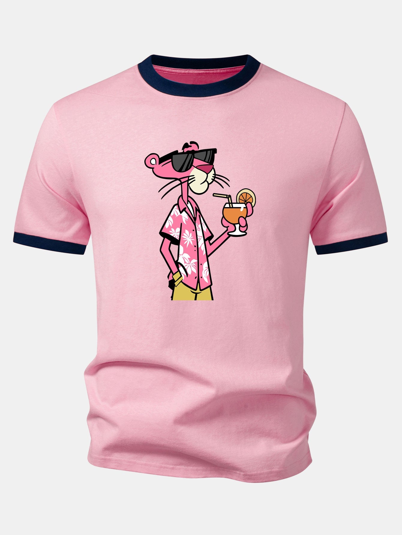 Urlaubs-Pink-Panther-Print Kontrast-Ringer-T-Shirt & Corduroy 7" Shorts