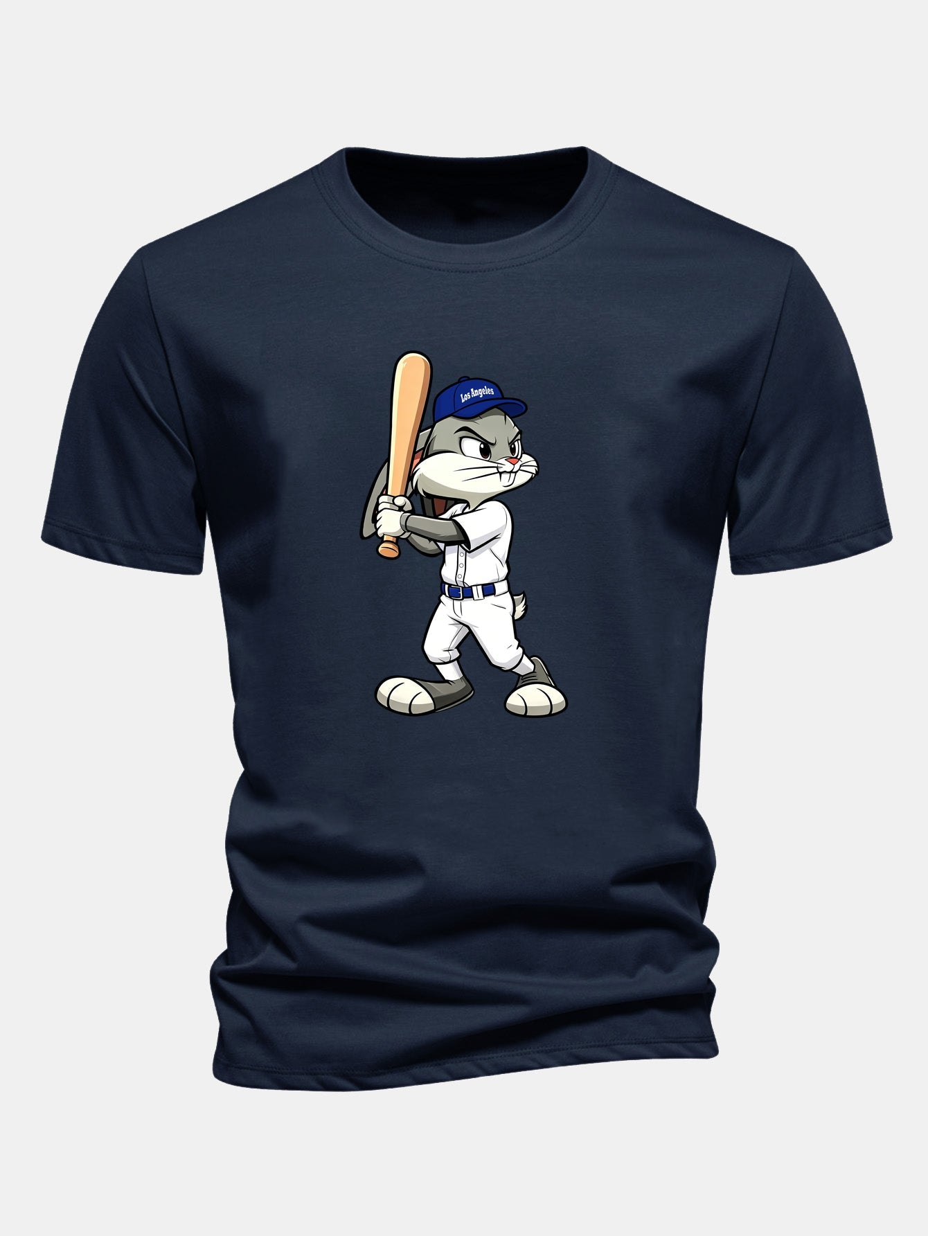 Regulär geschnittenes Baseball T-Shirt mit Kaninchenprint aus Baumwolle