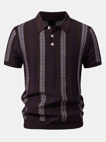 Gestreiftes Texturiertes Strick-Polo & Elastische Chino-Shorts