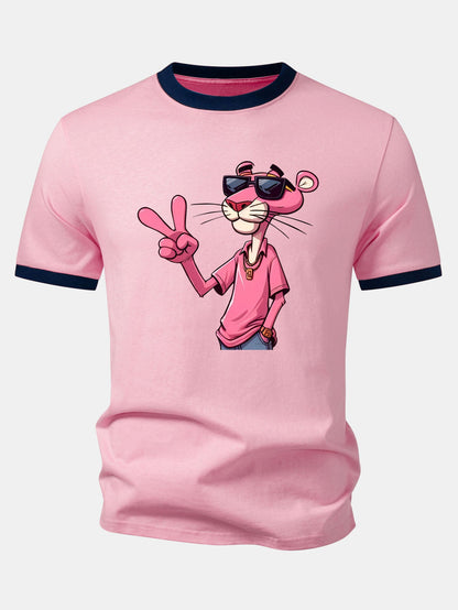 Pink Panther mit V-Zeichen Druck Kontrast Ringer T-Shirt & Corduroy 7" Shorts