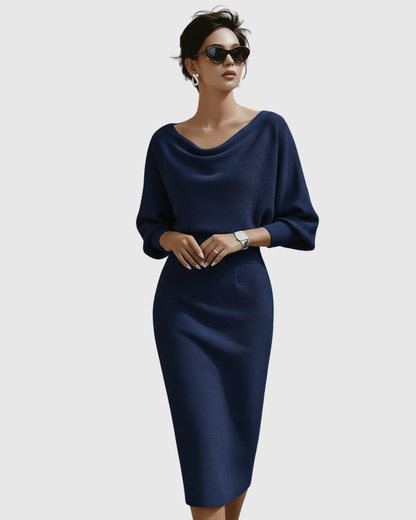 Ismeria | Weiß Drapiertes Midikleid mit Fledermausflügel