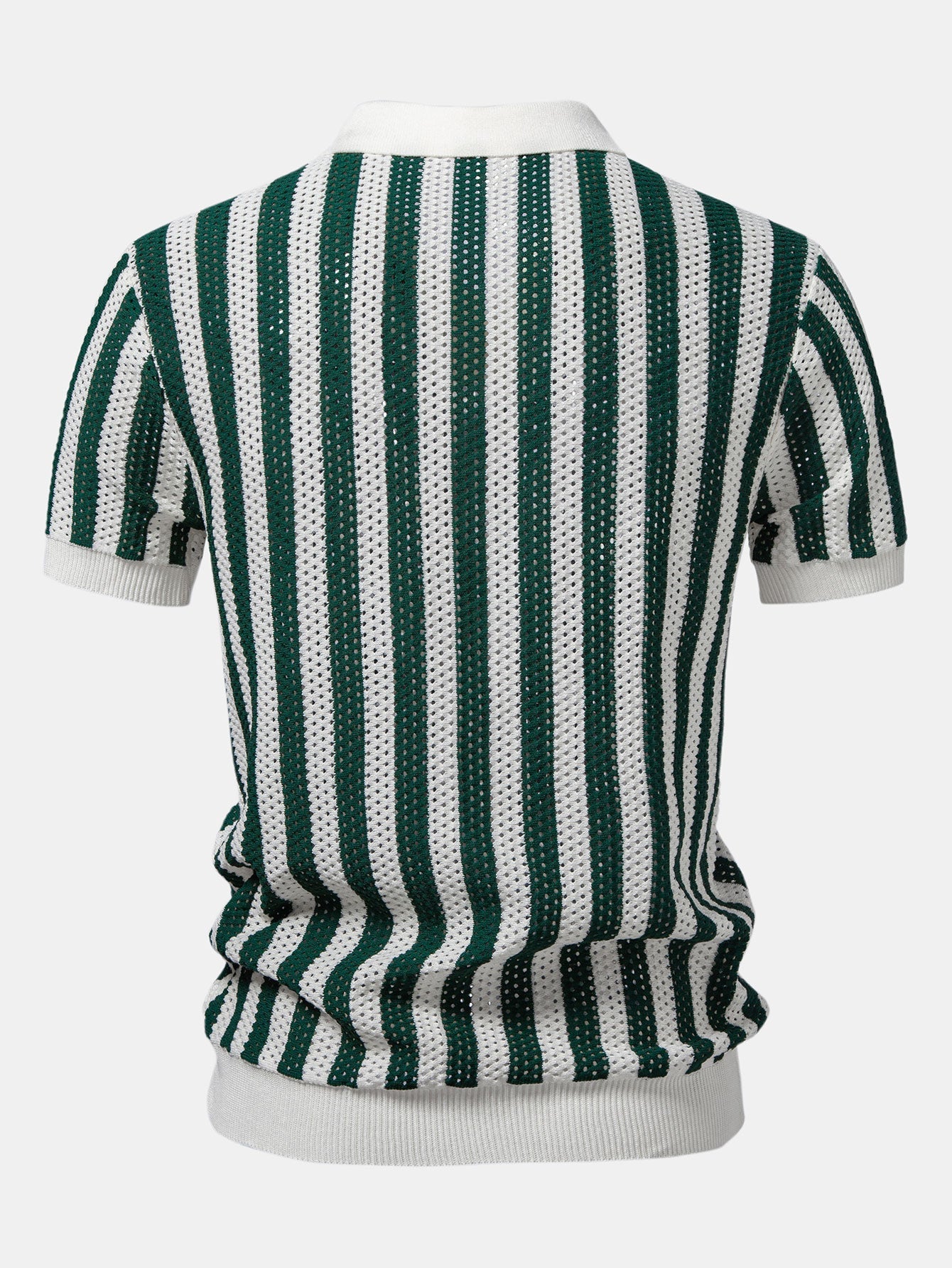 Streifen Johnny Kragen Offenes Strick Polo & Gerade Beinform Leinenhose