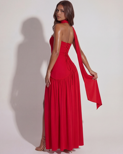 Strapless langes Kleid mit Schlitz