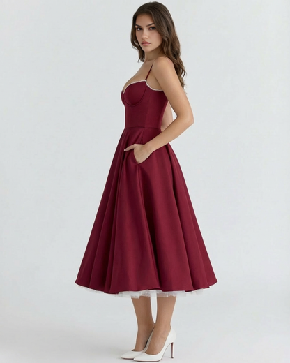 Midi-Kleid mit Korsett und vollem Rock