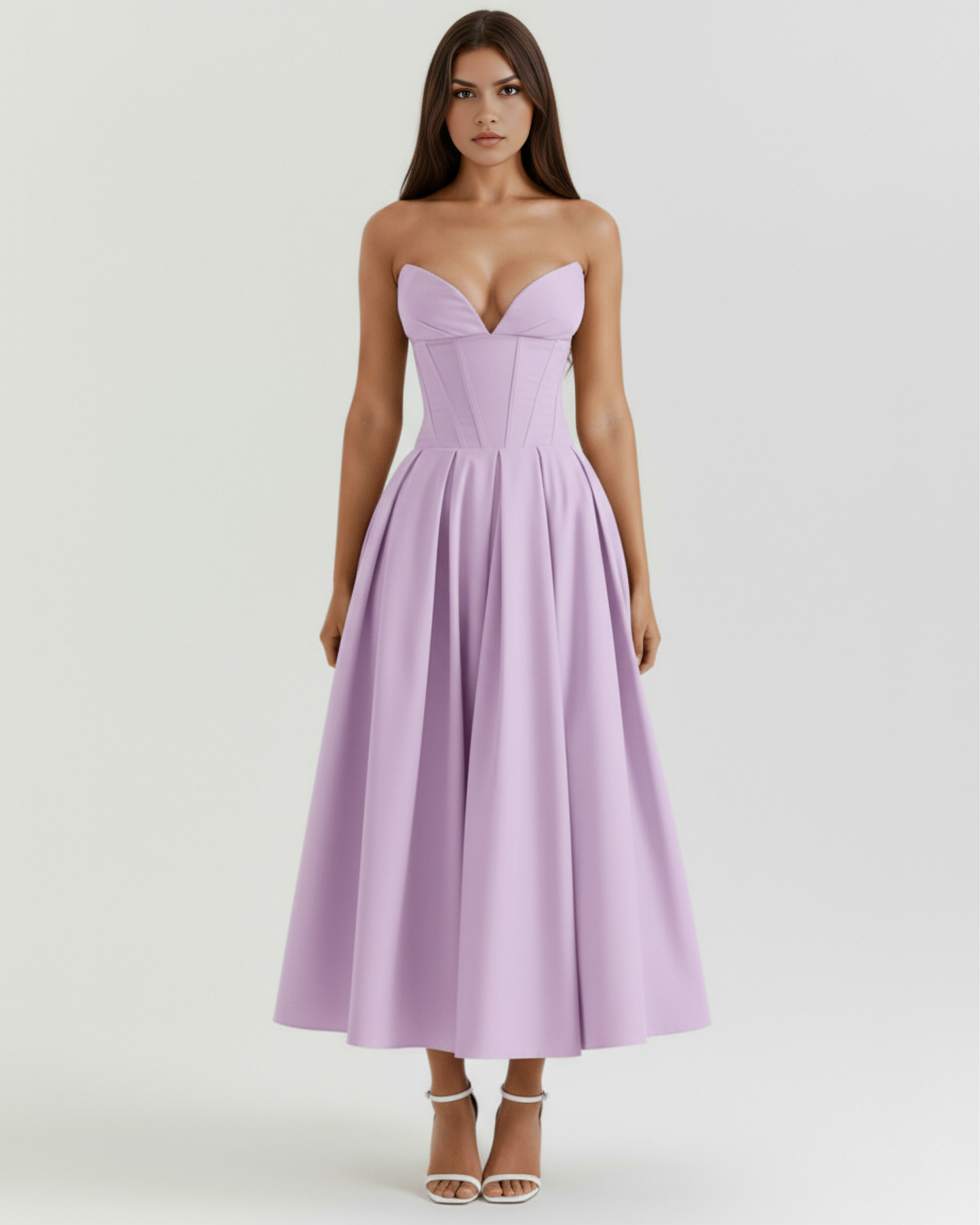 Midi strapless Kleid mit vollem Rock