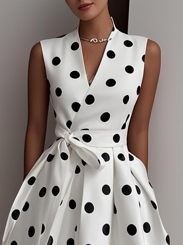 Stilvolles Polka Dot Ärmelloses Midikleid