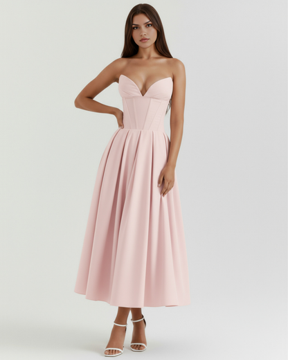 Midi strapless Kleid mit vollem Rock