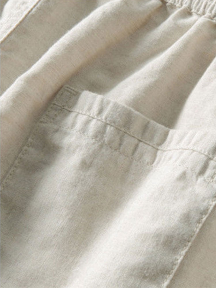 Leinenstrukturiertes Strickhemd & Gerade geschnittene Leinenhose