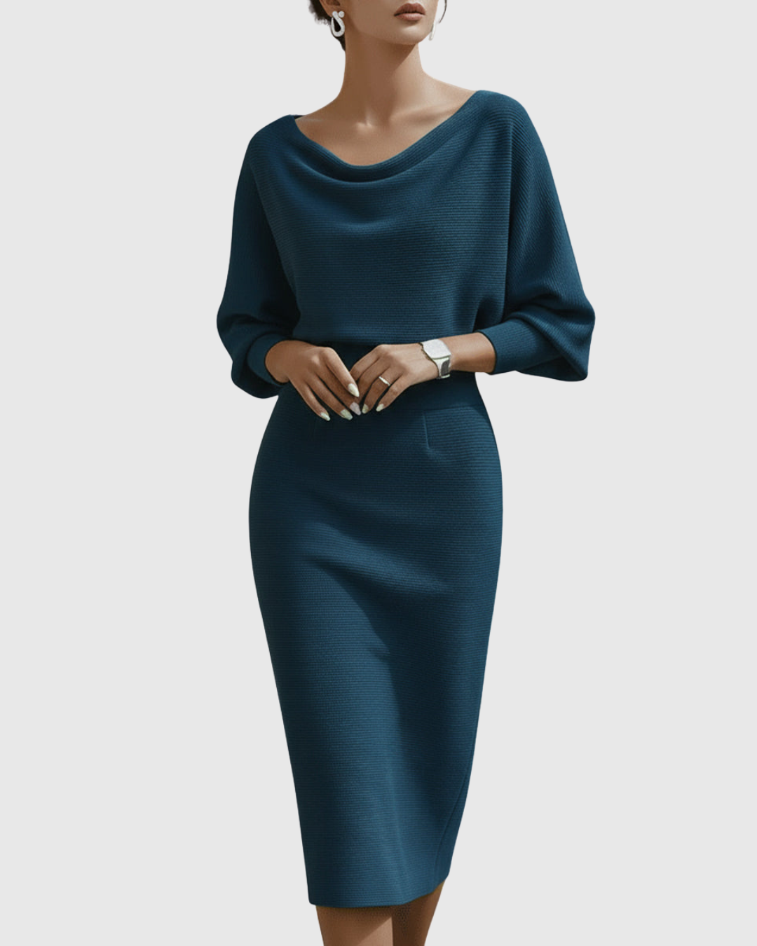 Ismeria | Weiß Drapiertes Midikleid mit Fledermausflügel