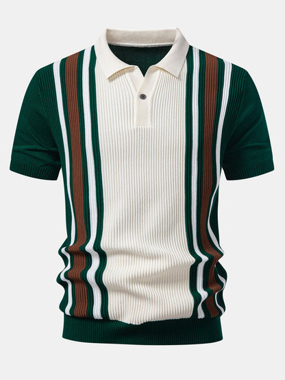Kontrastgestreiftes Rippstrick-Polo