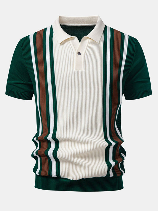 Kontrastgestreiftes Rippstrick-Polo