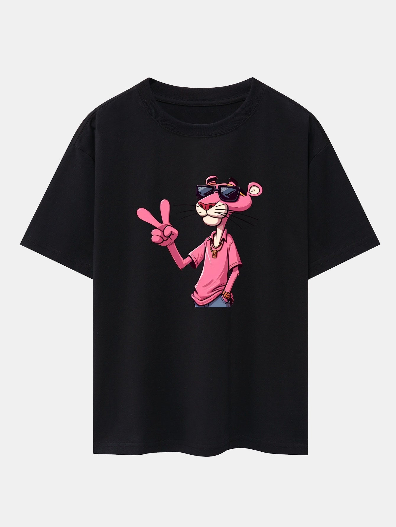 Relaxed Fit Pink Panther mit V-Zeichen Druck Baumwoll-T-Shirt & Corduroy 7" Shorts