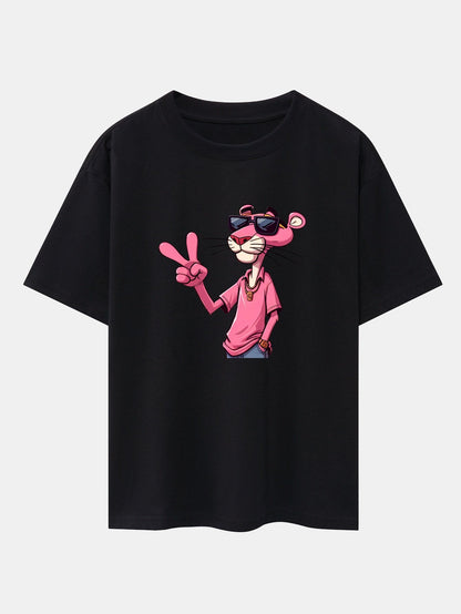 Relaxed Fit Pink Panther mit V-Zeichen Druck Baumwoll-T-Shirt & Corduroy 7" Shorts