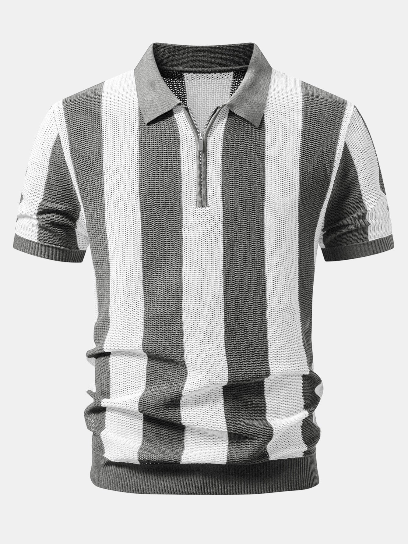 Streifen Reißverschluss Offene Strick Polo & Gerade Bein Leinenhose