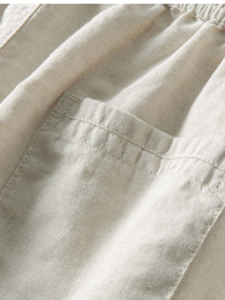 Waffle Stripe Johnny-Kragen Polo & Gerade Bein Leinenhose