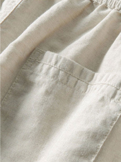 Offene Stricktextur Kubanische Kragenhemd & Gerade Bein Leinenhose