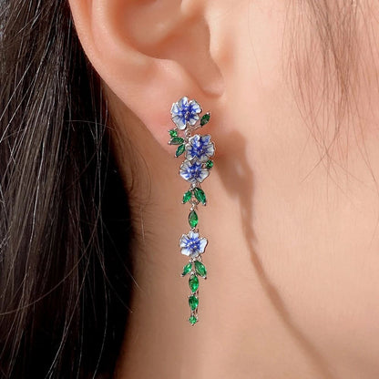Blaue Blumen Ketten Ohrringe Paar