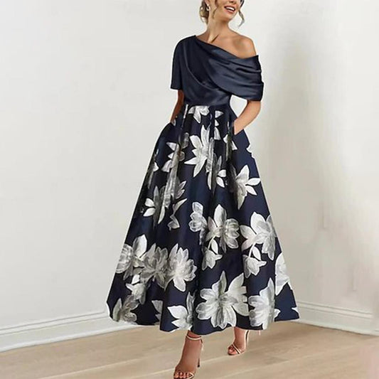 Modernes Off-Shoulder Maxikleid mit Blumenmuster