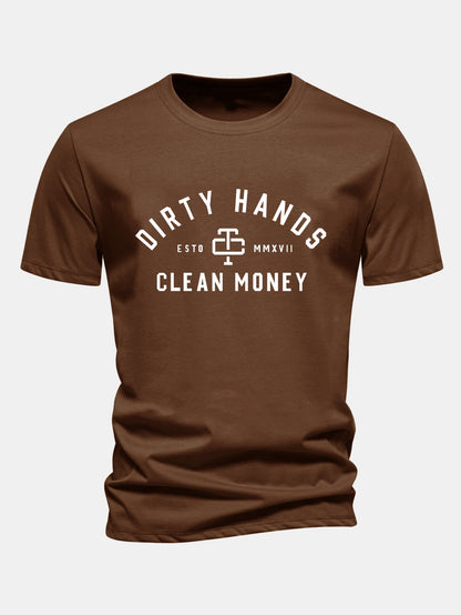 Regulär Passform Dirty Hands Clean Money Druck Baumwoll-T-Shirt