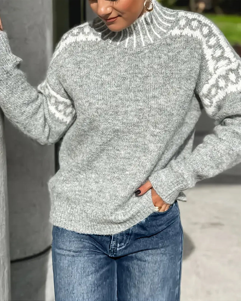 Livia Gestrickter Pullover – Warmer Damen-Strickpullover mit Skandinavischem Muster