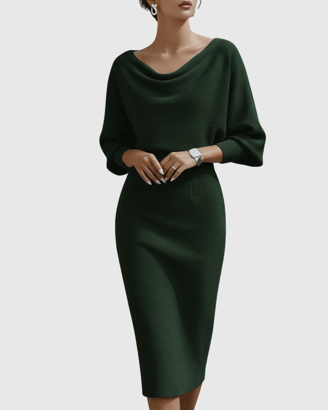 Ismeria | Weiß Drapiertes Midikleid mit Fledermausflügel