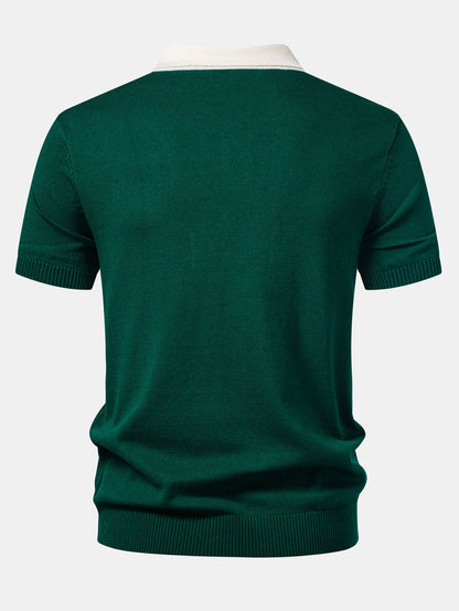 Kontrastgestreiftes Rippstrick-Polo