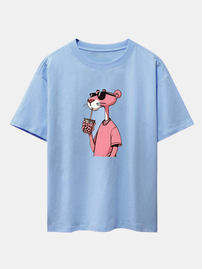 Relaxed Fit Pink Panther Print Baumwoll-T-Shirt & Corduroy 7" Shorts